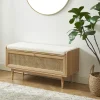 BOMBONG Banc d'entrée avec rangement chaussures en bois et cannage L100cm