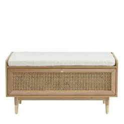 BOMBONG Banc d'entrée avec rangement chaussures en bois et cannage L100cm