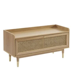 BOMBONG Banc d'entrée avec rangement chaussures en bois et cannage L100cm