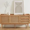 BOMBONG Buffet 2 portes 3 tiroirs en bois et cannage L180cm