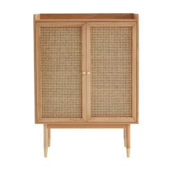 BOMBONG Buffet haut 2 portes en bois et cannage L90cm