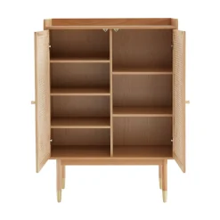 BOMBONG Buffet haut 2 portes en bois et cannage L90cm