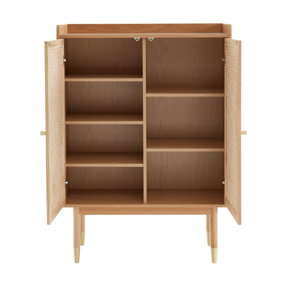 BOMBONG Buffet haut 2 portes en bois et cannage L90cm