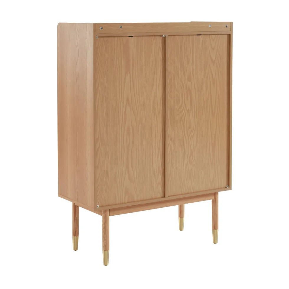 BOMBONG Buffet haut 2 portes en bois et cannage L90cm