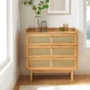 BOMBONG Commode 3 tiroirs en bois et cannage L85cm