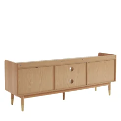 BOMBONG Meuble TV 1 porte 2 tiroirs en bois et cannage L160cm