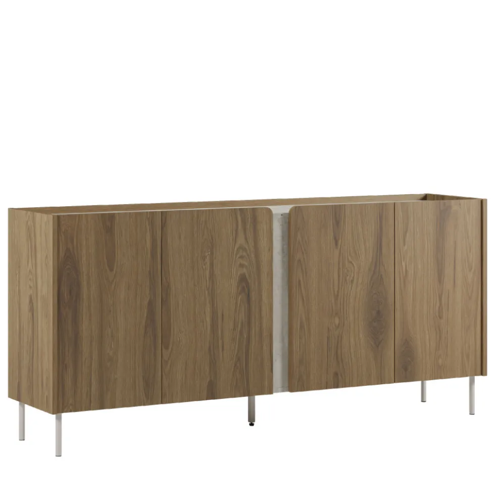 BOXY Buffet 4 portes en bois et effet travertin L180cm