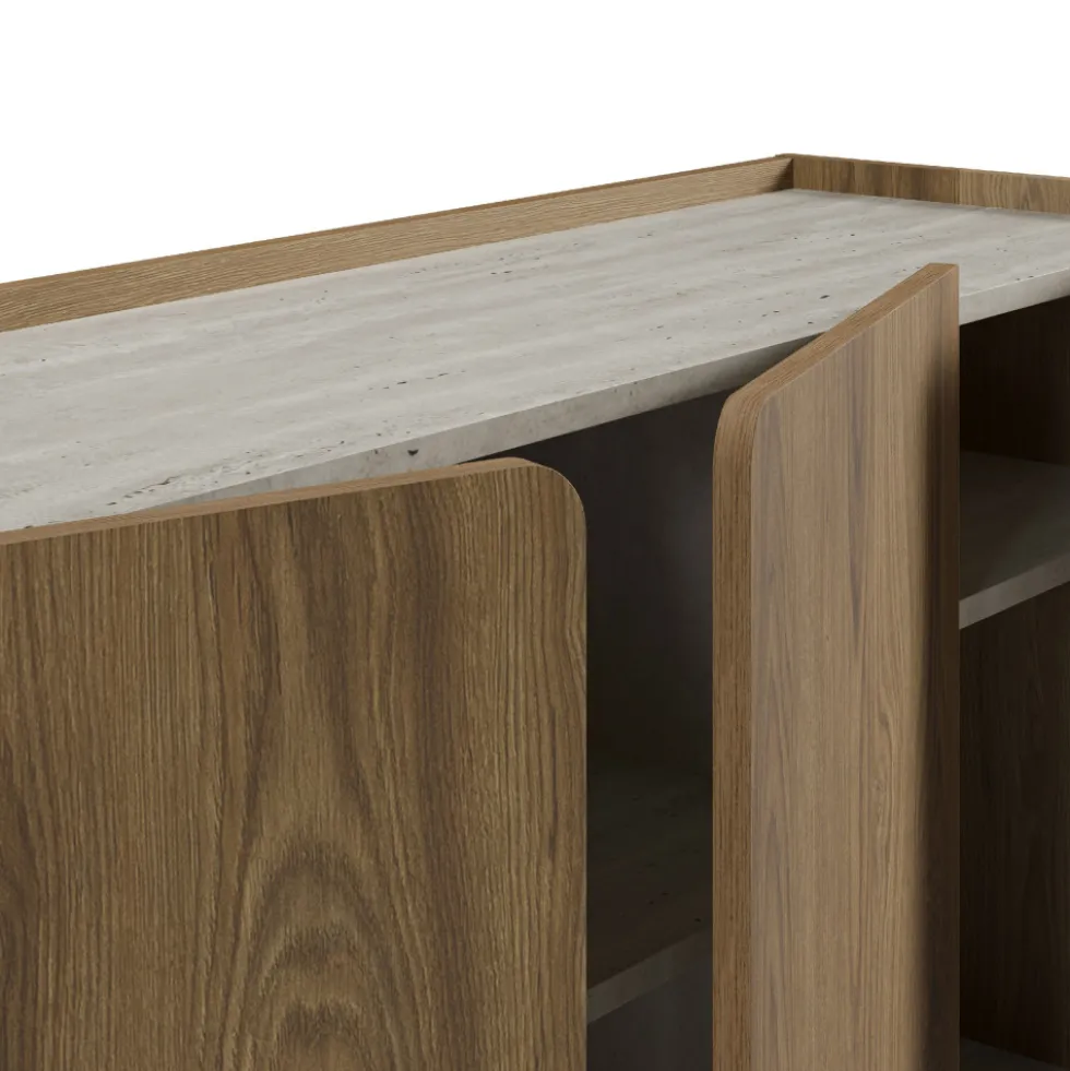 BOXY Buffet 4 portes en bois et effet travertin L180cm