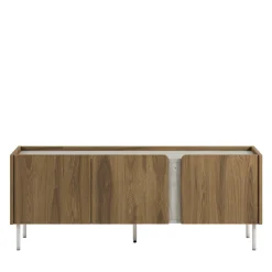BOXY Meuble TV 3 portes en bois et effet travertin L140cm