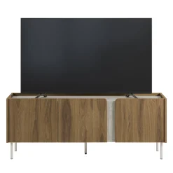 BOXY Meuble TV 3 portes en bois et effet travertin L140cm