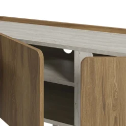 BOXY Meuble TV 3 portes en bois et effet travertin L140cm