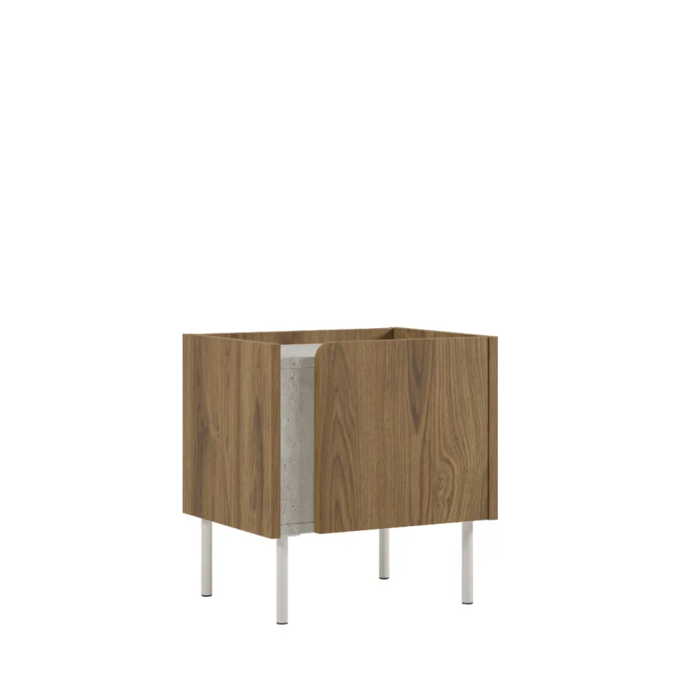 BOXY Table de chevet 1 porte en bois et effet travertin