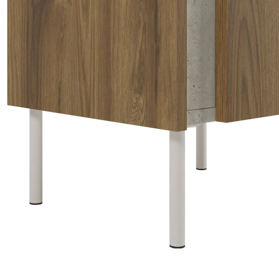 BOXY Table de chevet 1 porte en bois et effet travertin