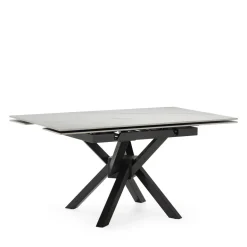 BRELYN Table à manger extensible 6 à 8 personnes en céramique et métal 90-150x150cm