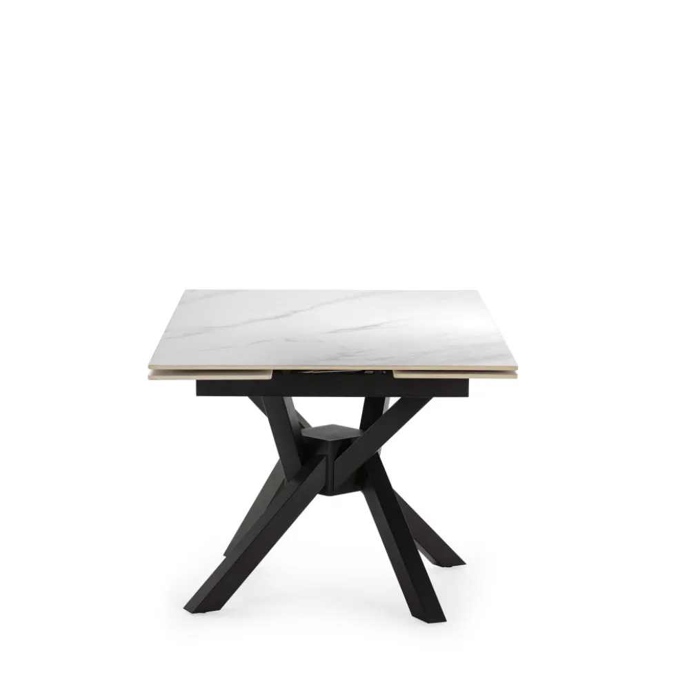 BRELYN Table à manger extensible 6 à 8 personnes en céramique et métal 90-150x150cm