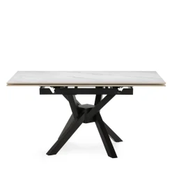 BRELYN Table à manger extensible 6 à 8 personnes en céramique et métal 90-150x150cm