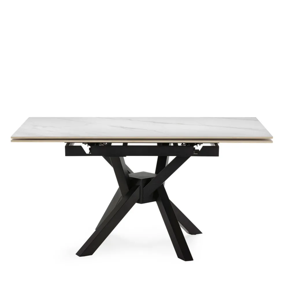 BRELYN Table à manger extensible 6 à 8 personnes en céramique et métal 90-150x150cm