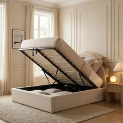 BRIE Lit coffre en tissu avec rangements intégrés 140x190cm