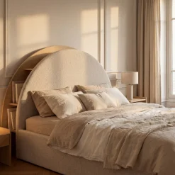 BRIE Lit coffre en tissu avec rangements intégrés 140x190cm