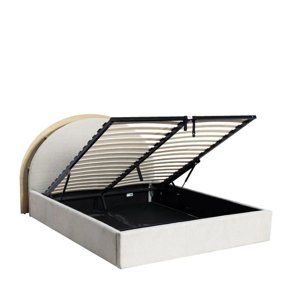 BRIE Lit coffre en tissu avec rangements intégrés 160x200cm
