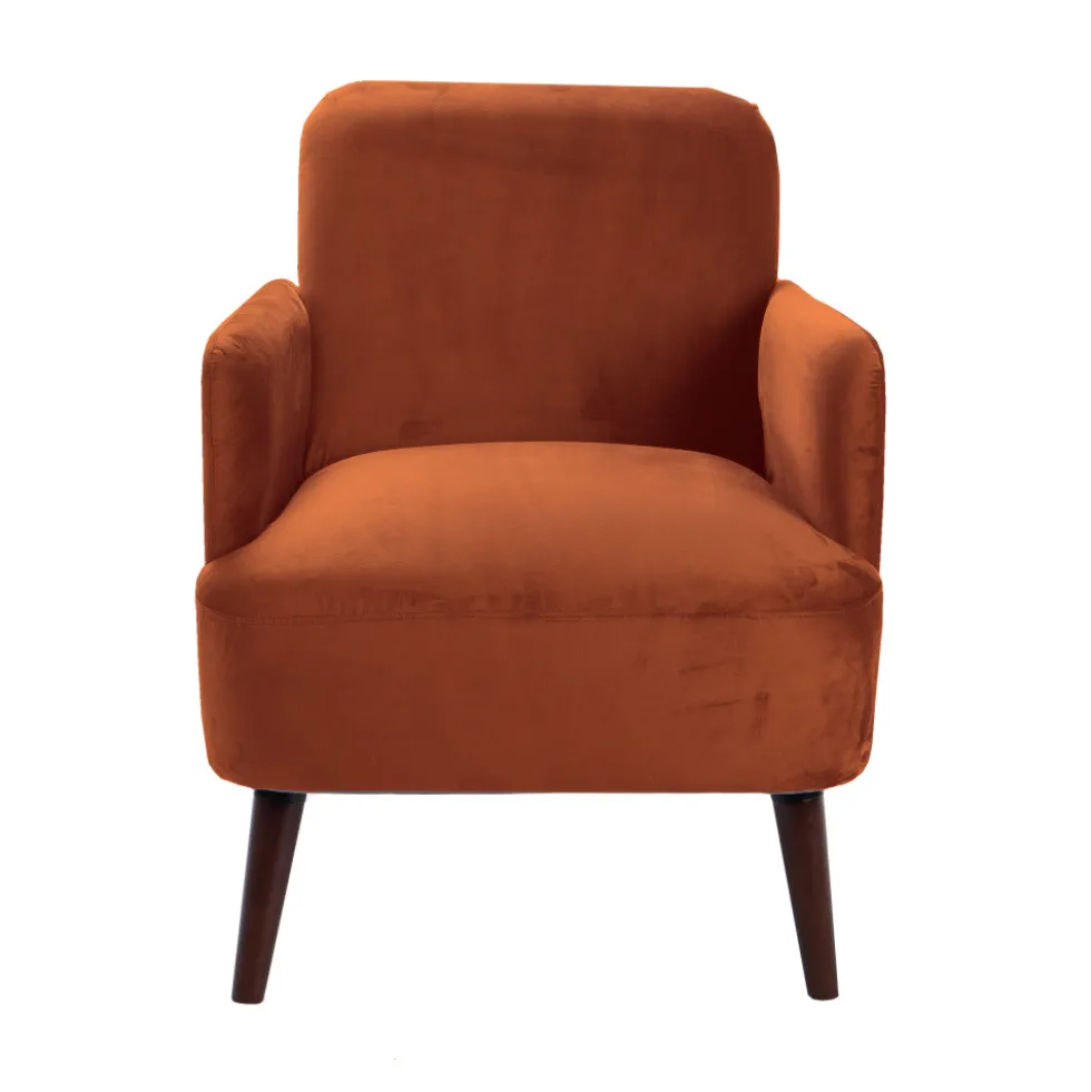 BROOKS Fauteuil rétro en velours pieds bois foncé