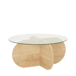 BULLY Table basse ronde en verre trempé et bois ø75cm