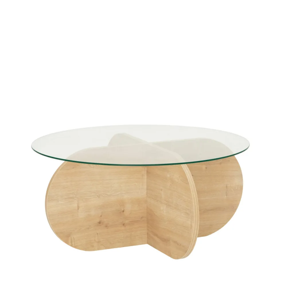 BULLY Table basse ronde en verre trempé et bois ø75cm