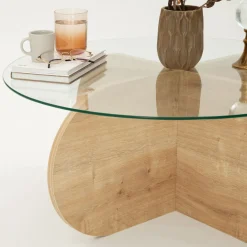 BULLY Table basse ronde en verre trempé et bois ø75cm