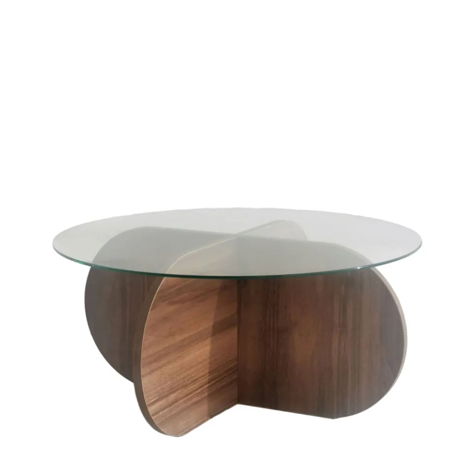 BULLY Table basse ronde en verre trempé et bois ø75cm