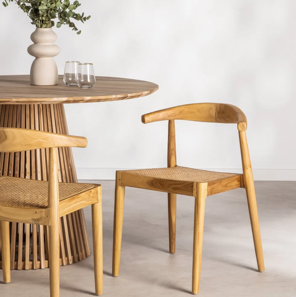 BUNGA Lot de 2 chaises en teck et cannage