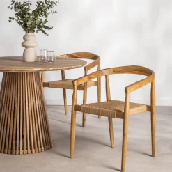 BURI Lot de 2 fauteuils de table en teck et corde tressé