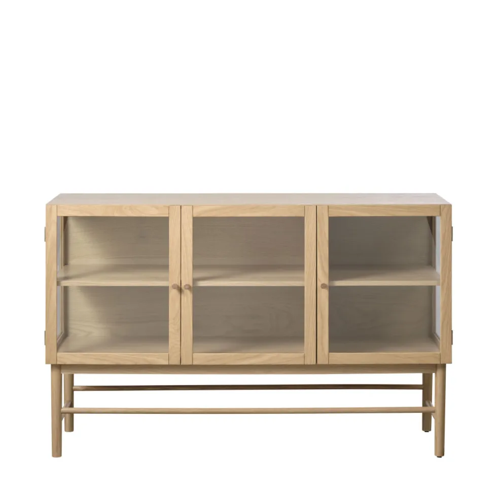 CAHIR Buffet 3 portes en verre trempé et bois L132cm