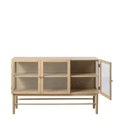 CAHIR Buffet 3 portes en verre trempé et bois L132cm