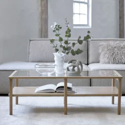 CAHIR Table basse en verre trempé et bois 120x60cm