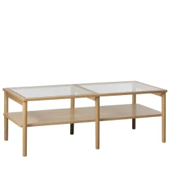 CAHIR Table basse en verre trempé et bois 120x60cm