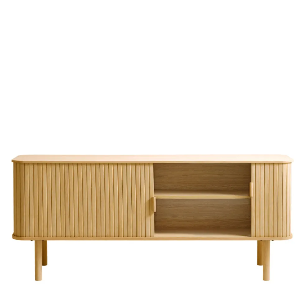 CALLAN Meuble TV aux portes coulissantes en bois strié L160cm