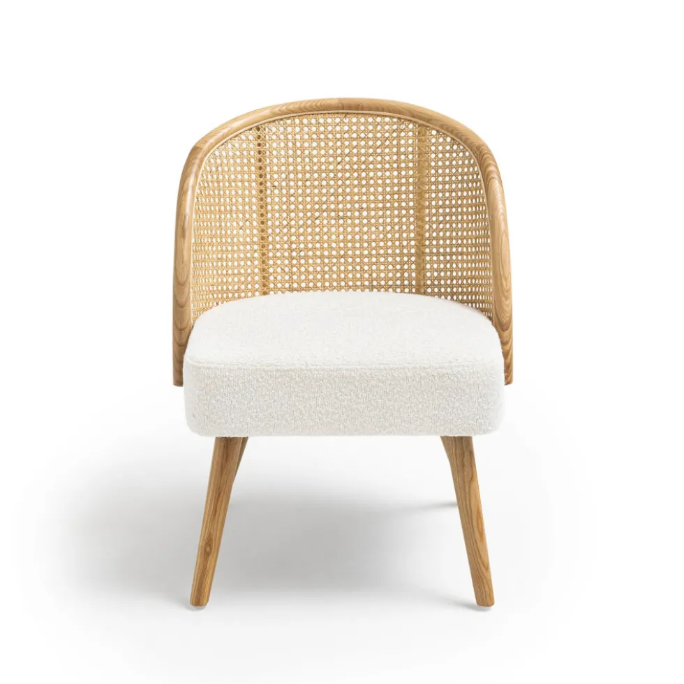 CANDICE Fauteuil en tissu bouclette et rotin