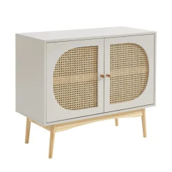 CANNO Buffet 2 portes en bois et cannage L90cm