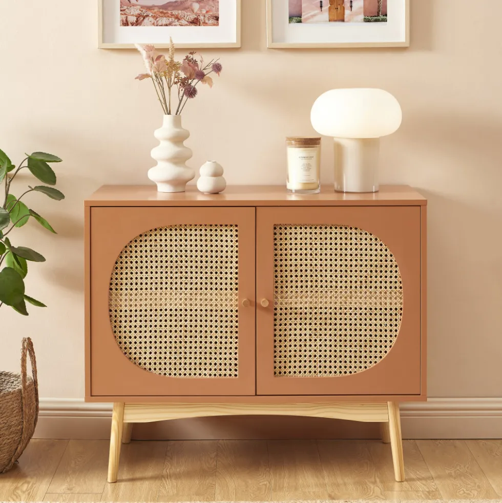 CANNO Buffet 2 portes en bois et cannage L90cm