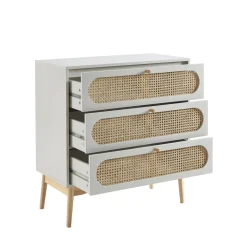 CANNO Commode 3 tiroirs en bois et cannage L80cm