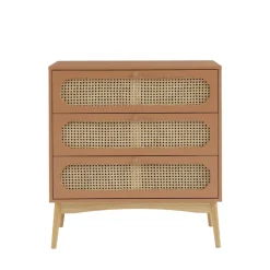 CANNO Commode 3 tiroirs en bois et cannage L80cm