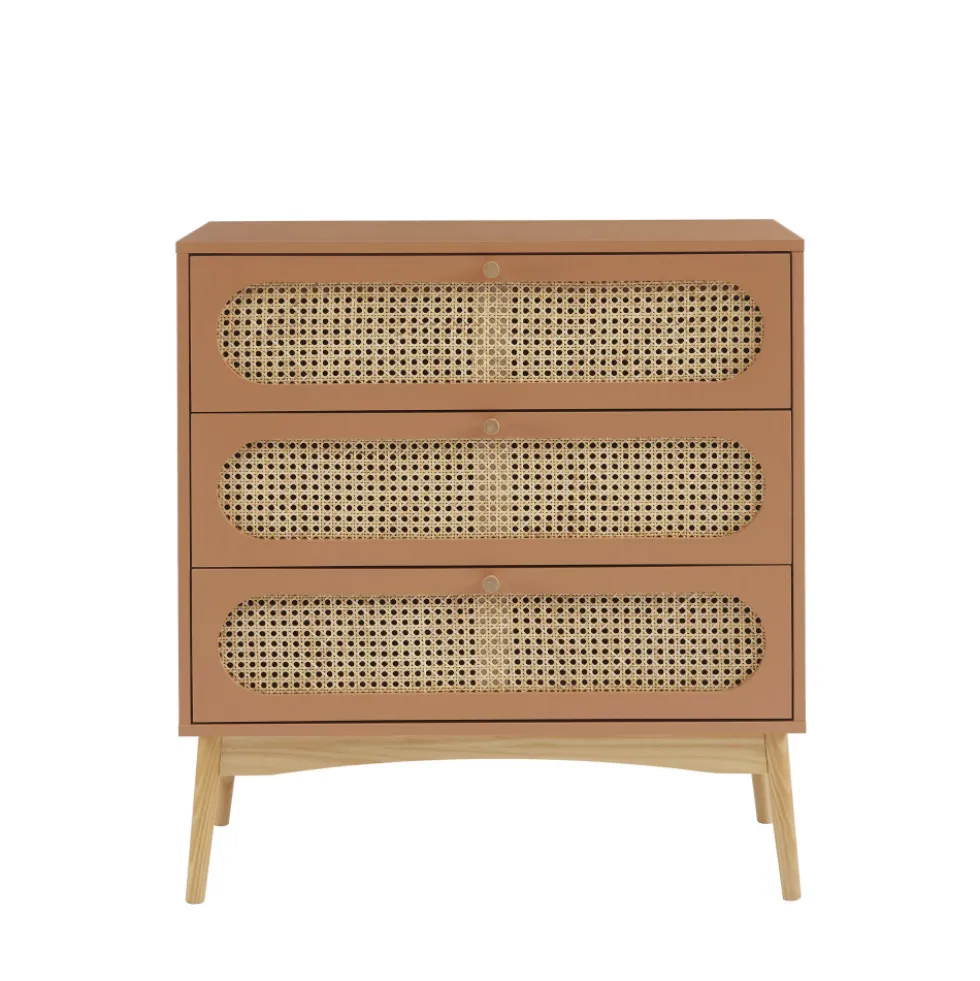 CANNO Commode 3 tiroirs en bois et cannage L80cm