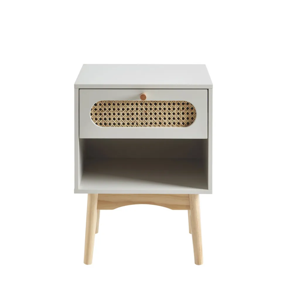 CANNO Table de chevet enfant 1 tiroir en bois et cannage
