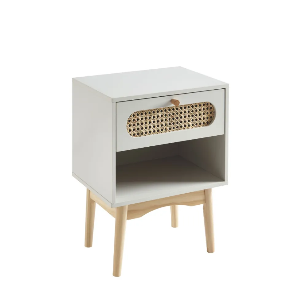 CANNO Table de chevet enfant 1 tiroir en bois et cannage