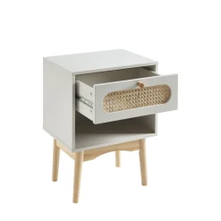 CANNO Table de chevet enfant 1 tiroir en bois et cannage