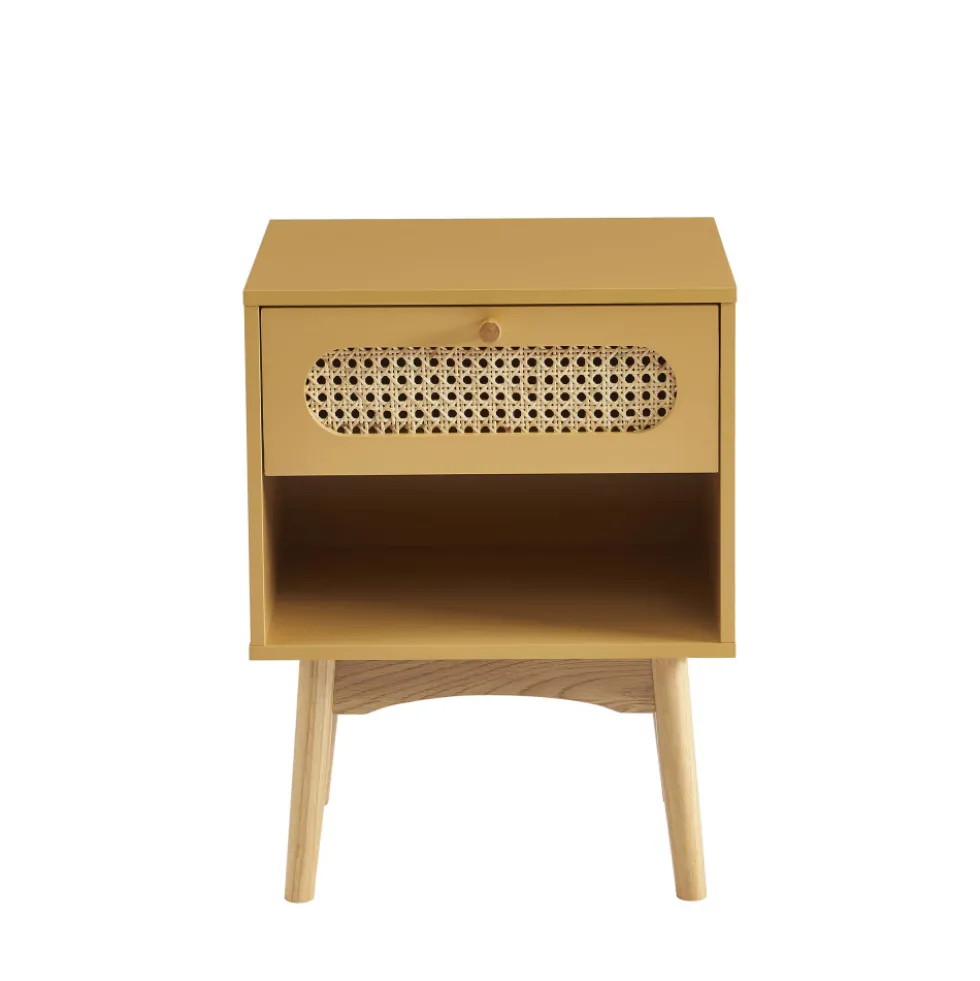 CANNO Table de chevet enfant 1 tiroir en bois et cannage