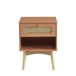 CANNO Table de chevet enfant 1 tiroir en bois et cannage