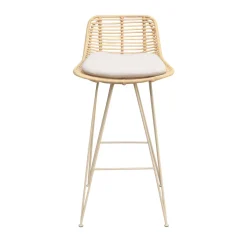 CAPURGANA Lot de 2 chaises de bar design en rotin pieds beige H67cm