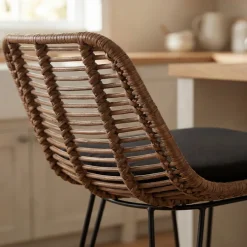 CAPURGANA Lot de 2 chaises de bar design en rotin H 67 cm