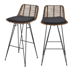 CAPURGANA Lot de 2 chaises de bar design en rotin H 67 cm